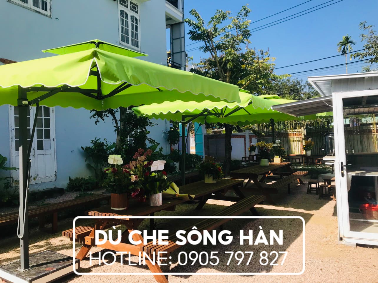 Dù che cho quá cà phê vỉ hè ở Đà Nẵng – Cung cấp, lắp đặt tận nơi theo yêu cầu